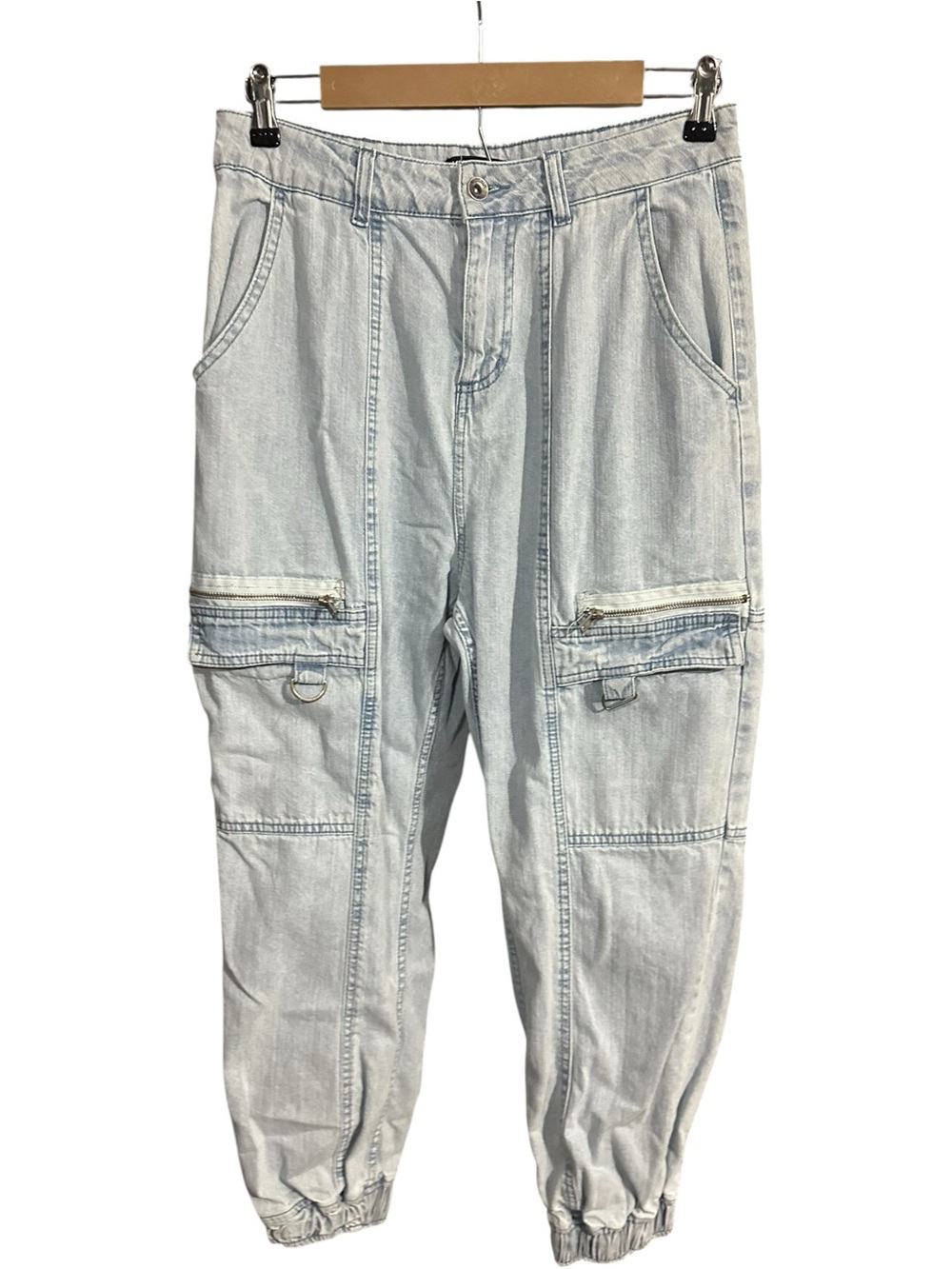 Hot Topic Denim Cargo Jogger Pants Washed Blue Size 9